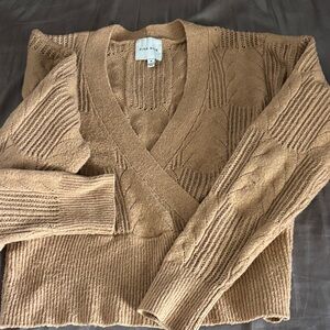 Pink Rose V-Neck Sweater - Warm Brown